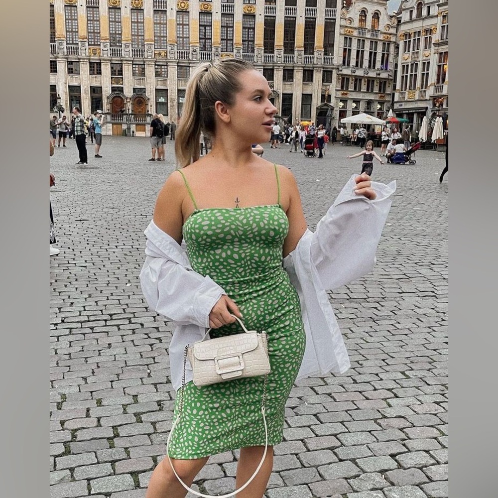 Zara Green Printed Jacquard Midi Dress